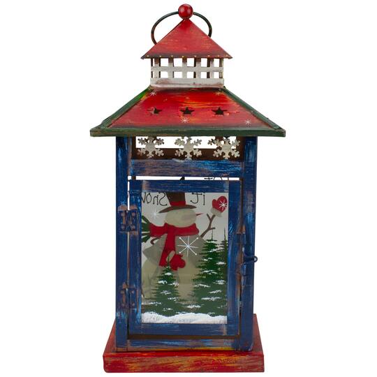 13" Red & White Snowman Let It Snow Christmas Lantern